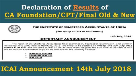 For further details click the link ICAI Announcement || Declaration of results || CA ...