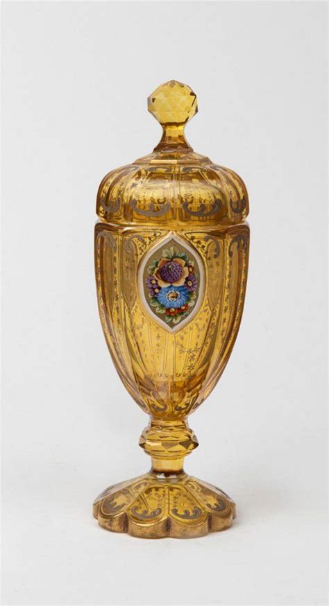 Moser Amber Glass Urn With Gilded Panels And Etching European Glass