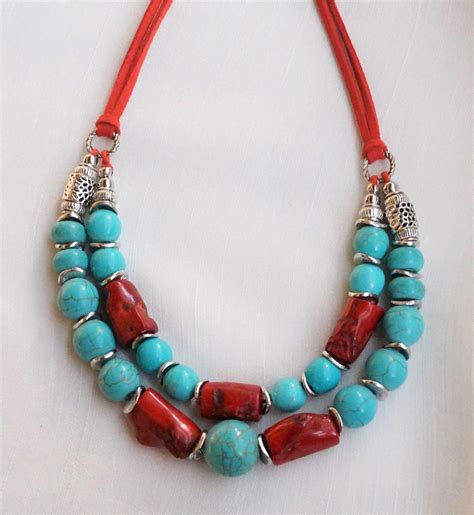 Coral Necklace Turquoise Necklace Red Coral Turquoise Necklace Etsy