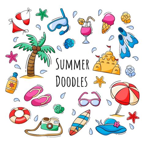 Premium Vector Hand Drawn Set Of Summer Icons In Doodle Style