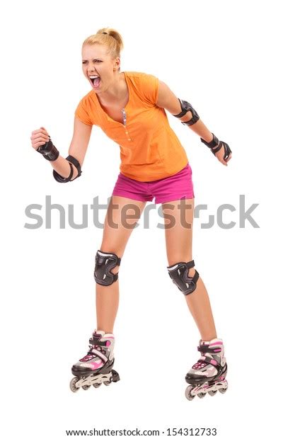 Screaming Roller Skating Girl Full Length Foto De Stock 154312733