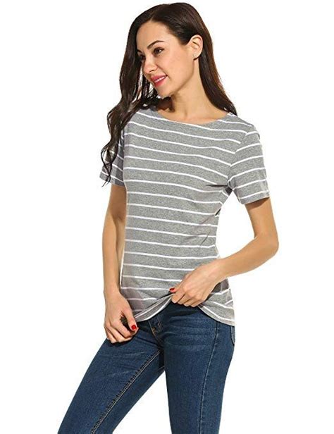 women s summer short sleeve striped t shirt tee tops slim fit stripes blouses at amazon women s