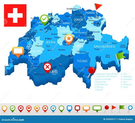 Switzerland Map Flag Illustration Highly Detailed 93342517 