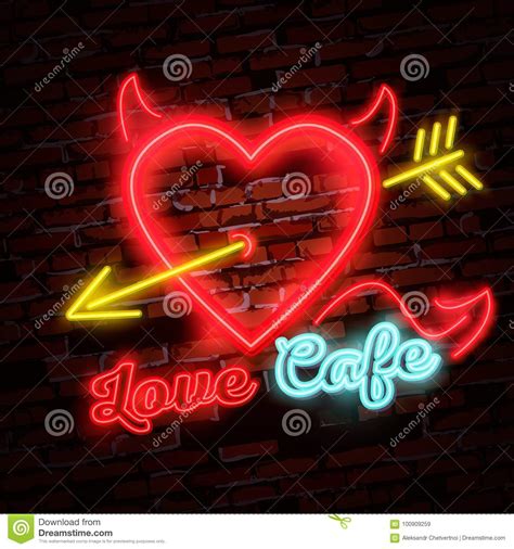 Vector Vintage Love Power And Heart Neon Sign Led Advertising Stock