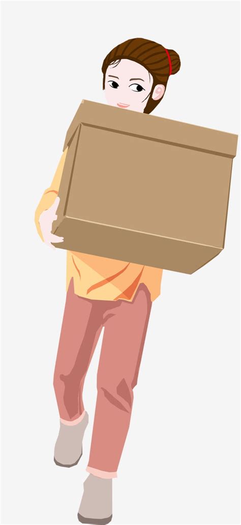 Carry Box Png Transparent Hand Drawn Cartoon Girl Carrying Box Hand