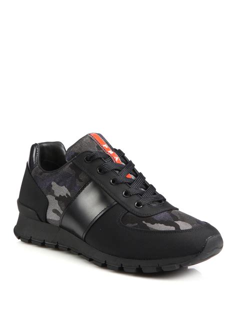 Lyst Prada Match Leather And Nylon Racing Sneakers In Black For Men