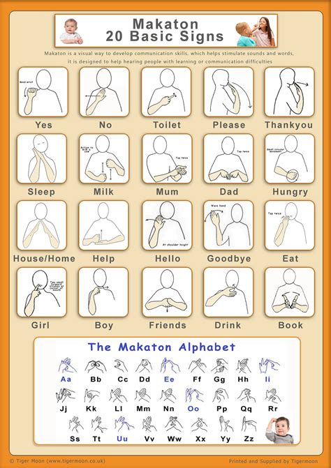 Makaton 20 Basic Sign And Alphabet Poster Tiger Moon