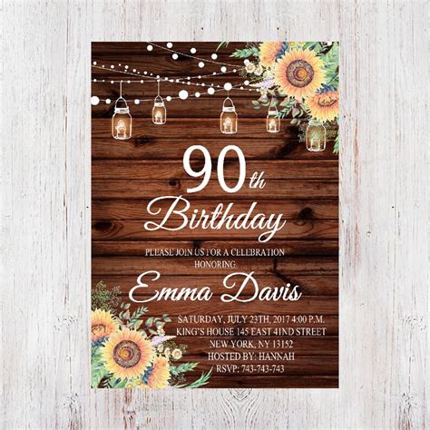 90th Birthday Invitationrustic Floral Birthday Etsy