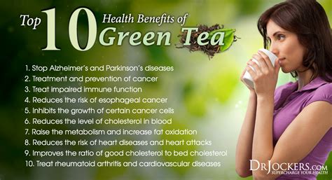 Green tea benefits offers many health benefits due to the presence of of ingredients such as catechins, theanine, tannins, etc. Top 10 Health Benefits of Green Tea - DrJockers.com