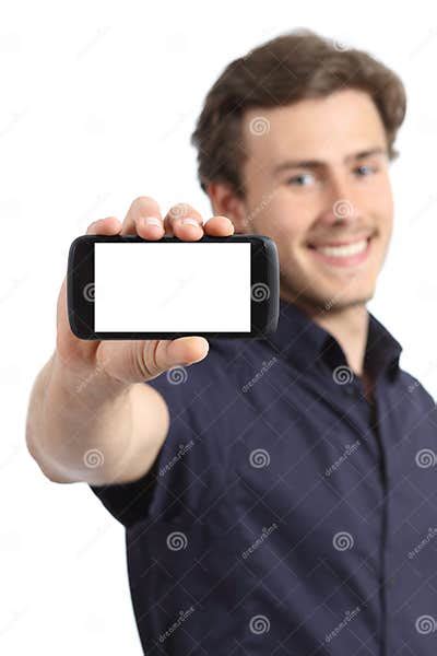 Handsome Young Man Showing A Blank Smart Phone Display Stock Photo