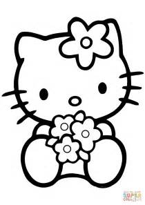 Hello Kitty kukkien kanssa värityskuva