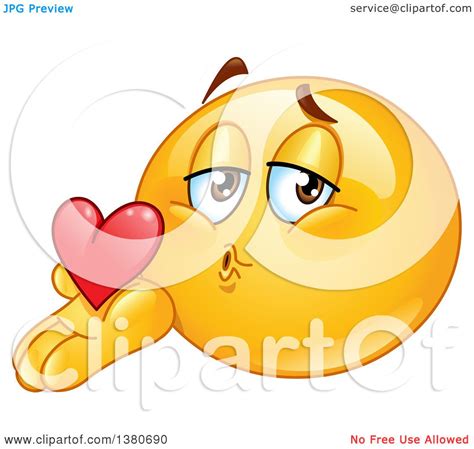 Clipart Of A Cartoon Yellow Smiley Face Emoji Blowing A Kiss Royalty