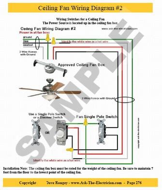 Full color ceiling fan wiring diagram shows the wiring connections to the fan and the wall switches. Home Wiring and Electrical Projects Book