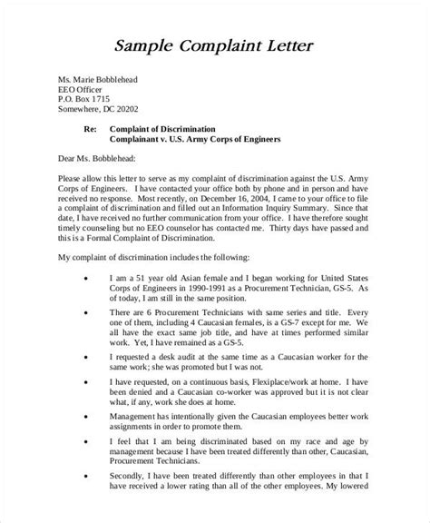 sample  letter  complaint  unfair treatment