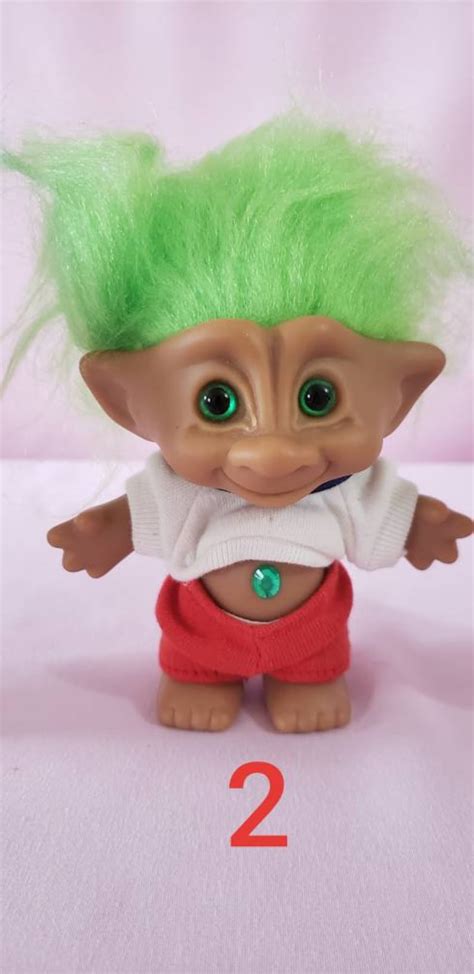 Vintage 80s Treasure Troll Dolls Green Blue Hair Treasure | Etsy