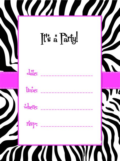 free printable zebra print birthday invitations printable templates