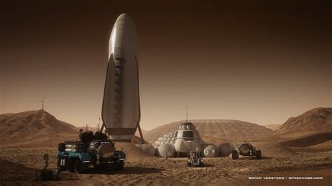 Human Mars Spacex Spaceship At Mars Base By Bryan Versteeg