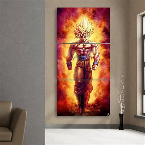 Ssj2 Son Goku Super Saiyan 2 Flame Fire 3pc Canvas Prints — Saiyan Stuff