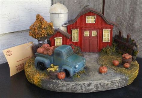 Fall Red Barn Silo Old Blue Truck Pumpkins Farmhouse