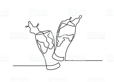 one continuous line drawing of two glasses filled with liquid and splashing on each other