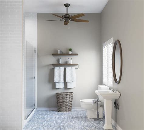 The ceiling fan was located 12 away from the shower stall, but 8ft up from the floor. Best Ceiling Fans for Your Bathroom - Hunter Fan