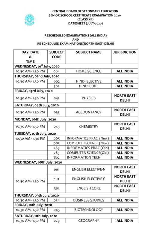 Cbse Board Class 10 12 Exam Date Sheet 2020 Revised Schedule Library Kendriya Vidyalaya