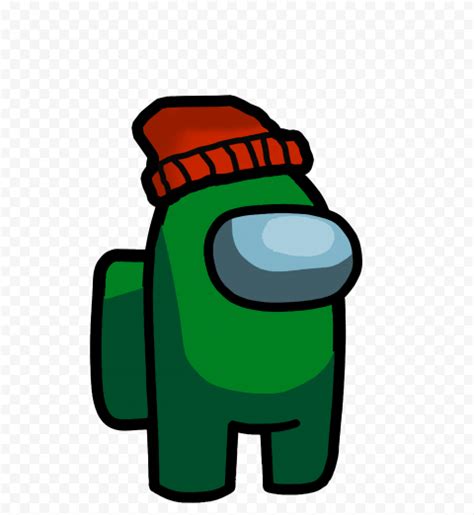 Hd Green Among Us Crewmate Character With Red Beanie Hat Png Citypng