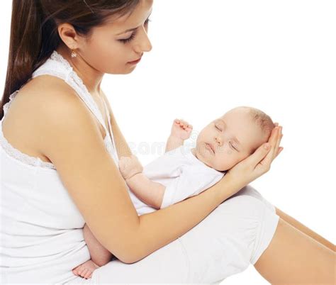Mother Holding On Hands Cute Sleeping Baby Stock Photo Image Of Born