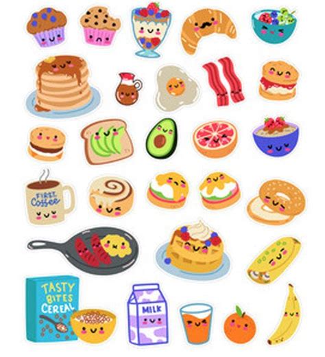 Kawaii Breakfast Stickers Kids Reminders Food Bacon Journals