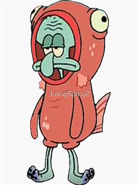 Squidward In A Salmon Suit Sticker For Sale By Longspicy2 Redbubble