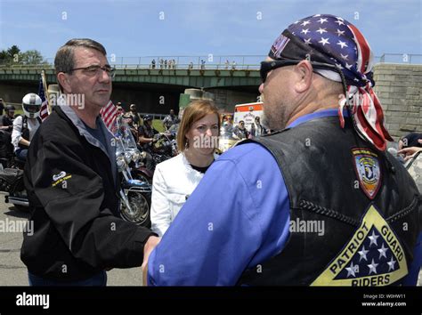 Defense Secretary Ashton Carter L And His Wife Stephanie Greet Bikers