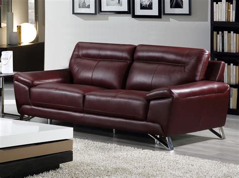 Cortesi Home Phoenix Genuine Leather Sofa Deep Merlot 80