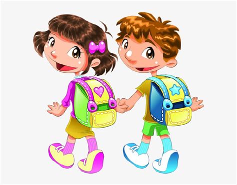 Cute Cartoon Funny School Children Clip Art Images Go To School Bag