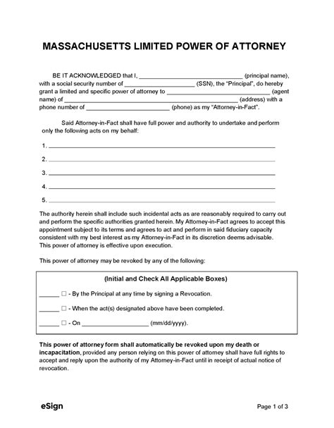 Free Massachusetts Limited Power Of Attorney Form Pdf Word