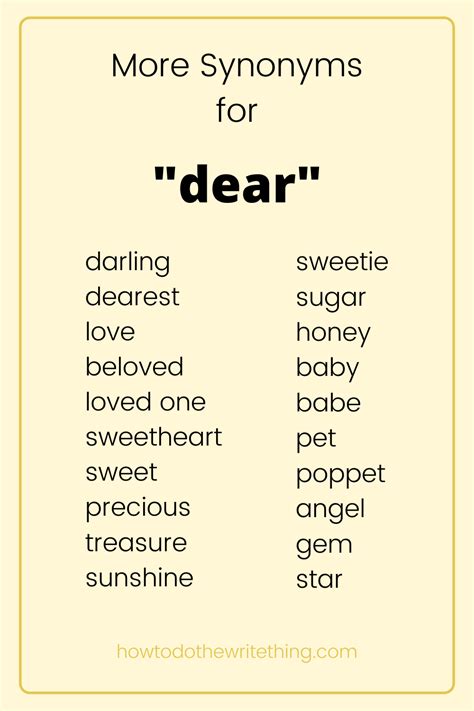 More Synonyms For Dear Writing Tips In 2020 Book Writing Tips
