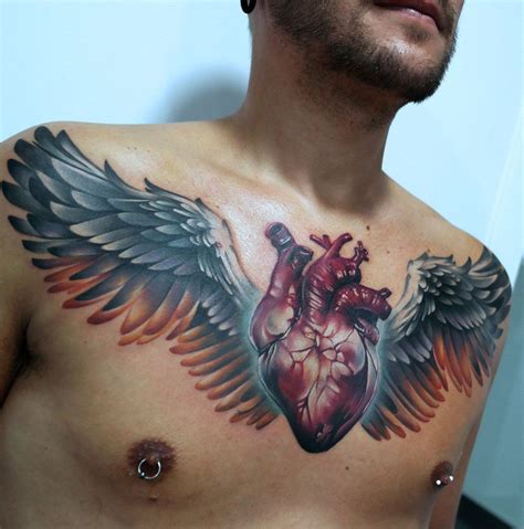 Anatomical Heart And Wings Cool Chest Tattoos Chest Tattoo Men Chest Tattoo