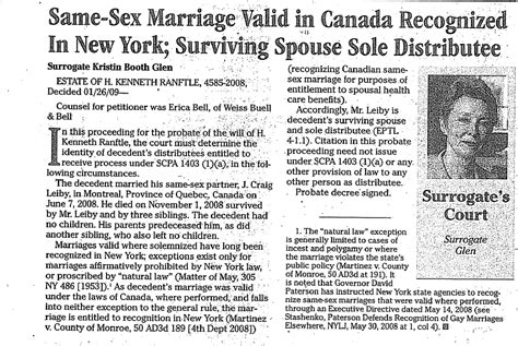 Wise Law Blog New York Estate Court Recognizes Canadian Same Sex Marriage