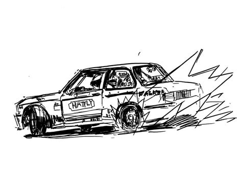 Car Drift Racing Pen Drawing In 2020 Car Illustration Pen Drawing