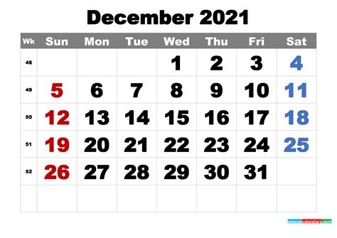 December 2021 Calendar With Holidays Printable Free Letter Templates