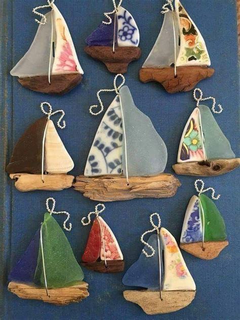 Sailboats From Broken China And Sea Glass Diyboatcraft Beach Glass Crafts Sea Glass Crafts