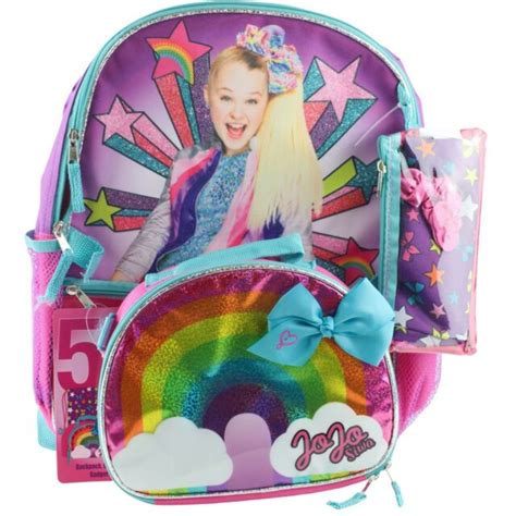 Jojo Siwa School Backpack Book And Lunch Box Bag 5 Pc Set Girls Rainbow