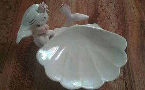 Fabulous Vintage Lefton Mermaid On Shell Soap Dish Mermaid Figurine