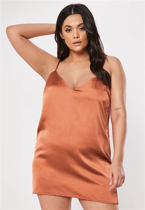 Plus Size Rust Co Ord Satin Slip Dress | Missguided