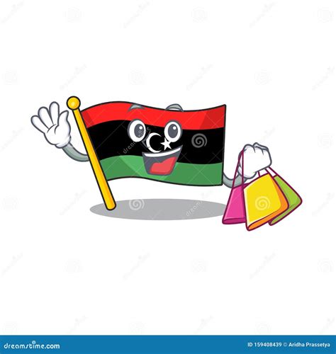Shopping Flag Libya Cartoon Isolated The Mascot Stock Vector