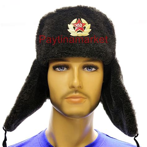 authentic ushanka military gray winter russian hat soviet army ussr red star ebay