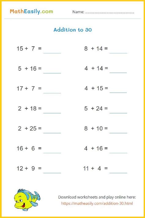 Addition To 30 Worksheets And Games