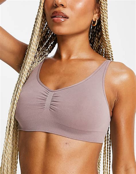 lindex joy seamless ruched front bralette in dusky lilac asos