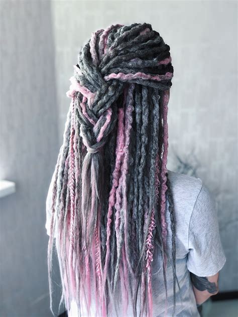 Synthetic Dreads Roots Pink Grey Crochet Dreads Single Etsy