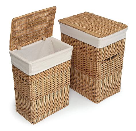 Amazon Wicker Two Laundry Hamper Set With Lids And Fabric Liners