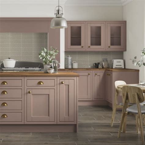 Pink Shaker Kitchen With Brass Detailing Pink Kitchen Cabinets